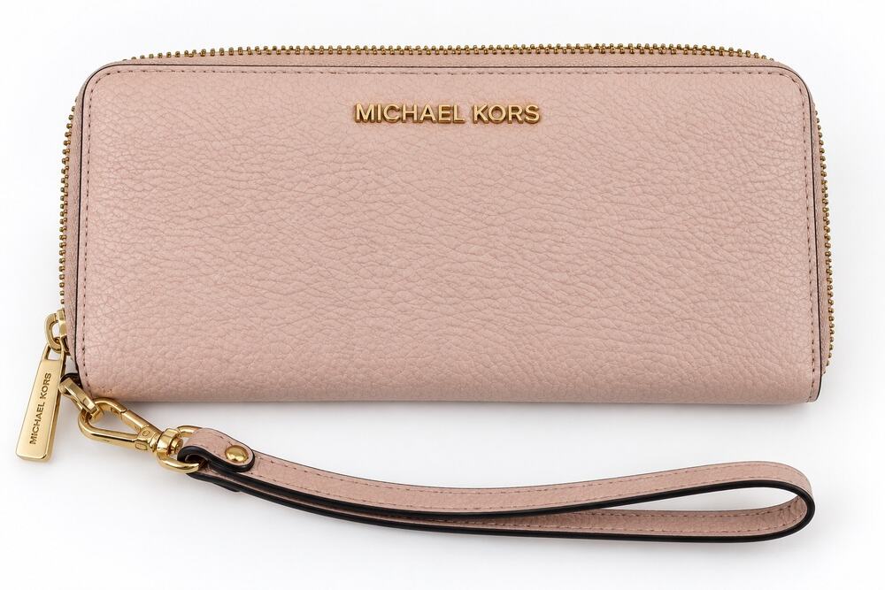 Michael Kors Blush Pink Pebbled Leather Zip Around Wristlet Wallet